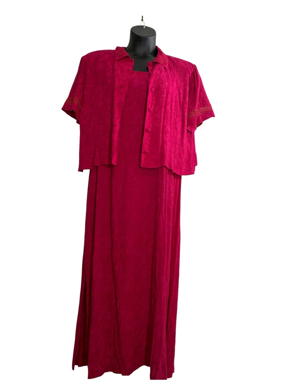 Vintage Dressbarn 2 piece Dress Fuchsia crinkle fabric